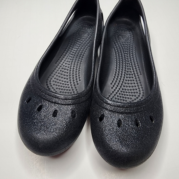 Crocs Metallic Black Mary Jane Flats J 5 - Picture 6 of 6